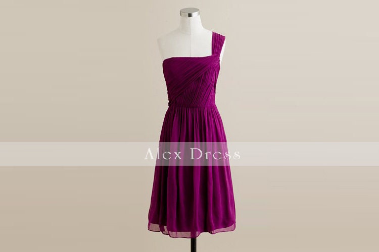 Purple One Shoulder Chiffon Bridesmaid Dress Short-Custom Dress