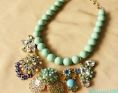 cute turquoise resin necklace, bubble crystal  handmade bib Necklace/glitter Statement  choker,bridesmaid gifts,unique Beaded  Jewelry