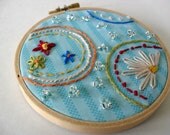 beaded embroidery art wall hanging framed fabric art turquoise glass bead embroidered hoop art