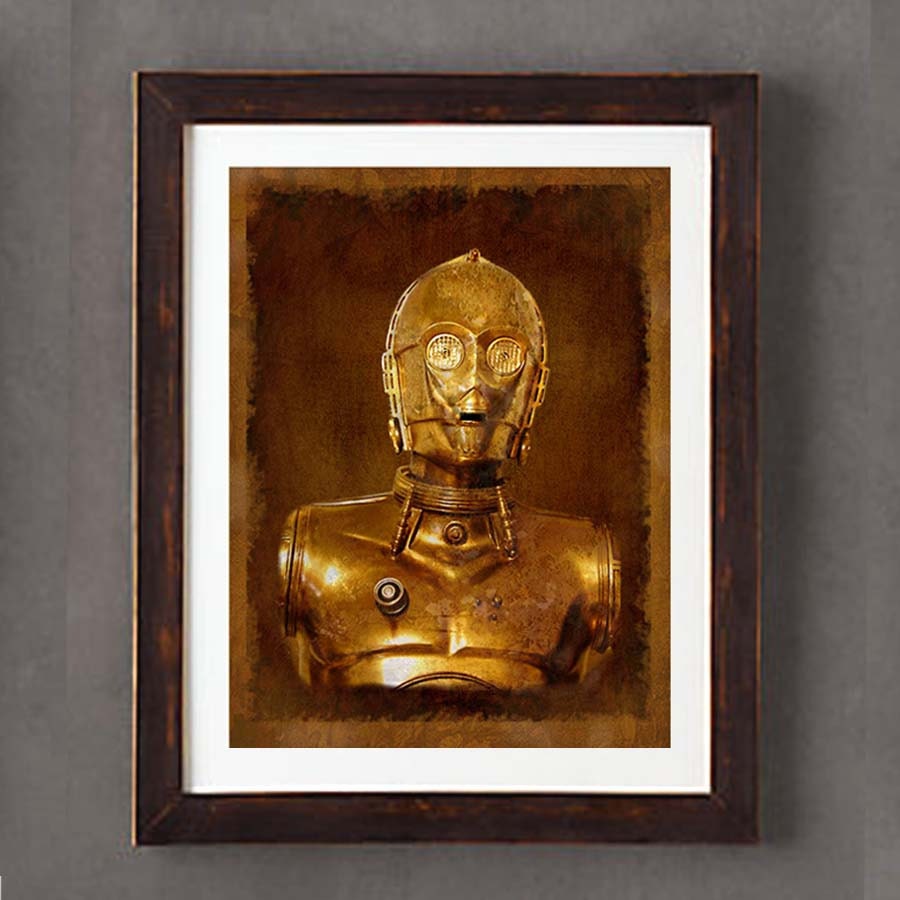 Fine Art Print: - "Vintage Star Wars C-3PO portrait"  - 8" x 10" Giclee print, Star Wars Fan art, Nerd gift, Geek gift