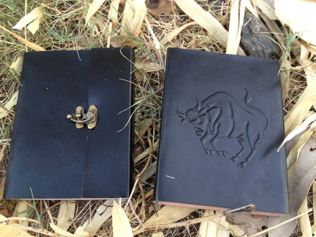 Leather journal sunsign Tauras handmade paper sheets leather notebook leather writing book