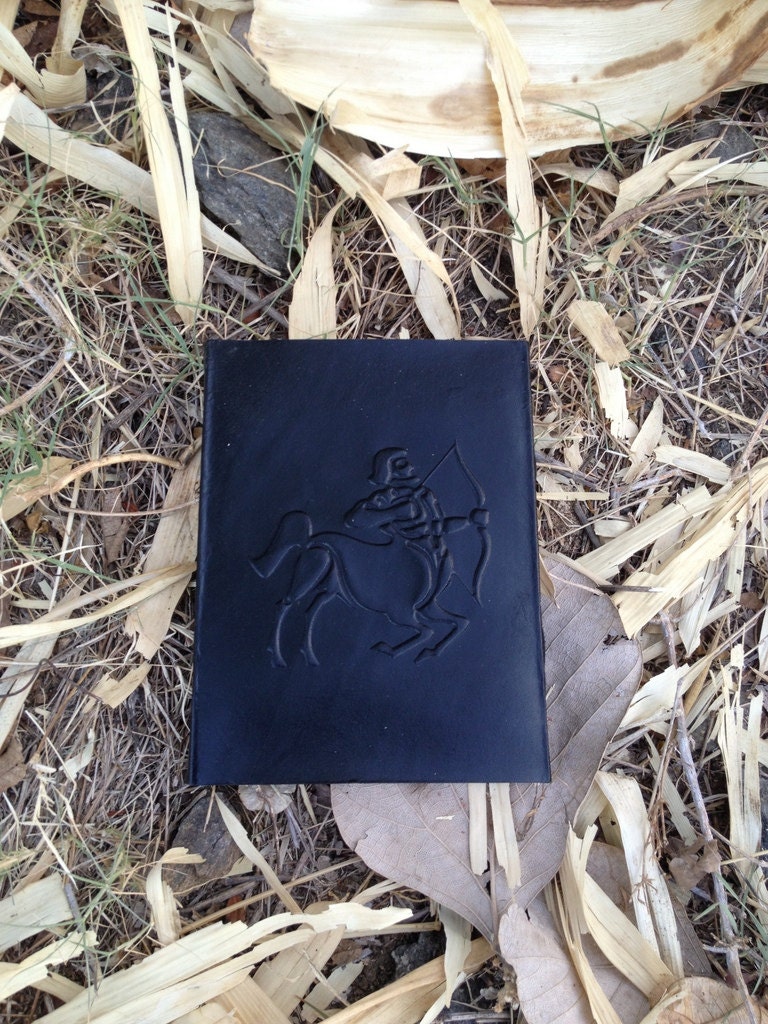 Leather journal sunsign SAGITTARIUS handmade paper sheets leather notebook leather writing book