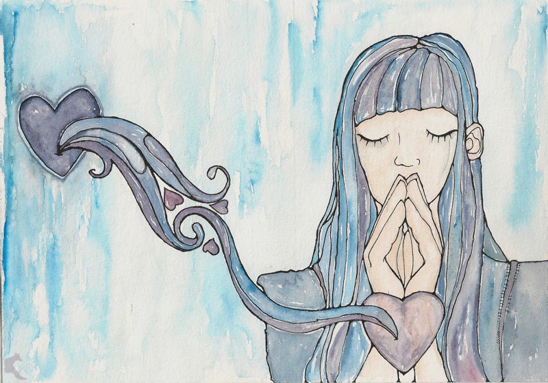 Original A4 Landscape "Prayer" Watercolour Painting on Watercolour Paper