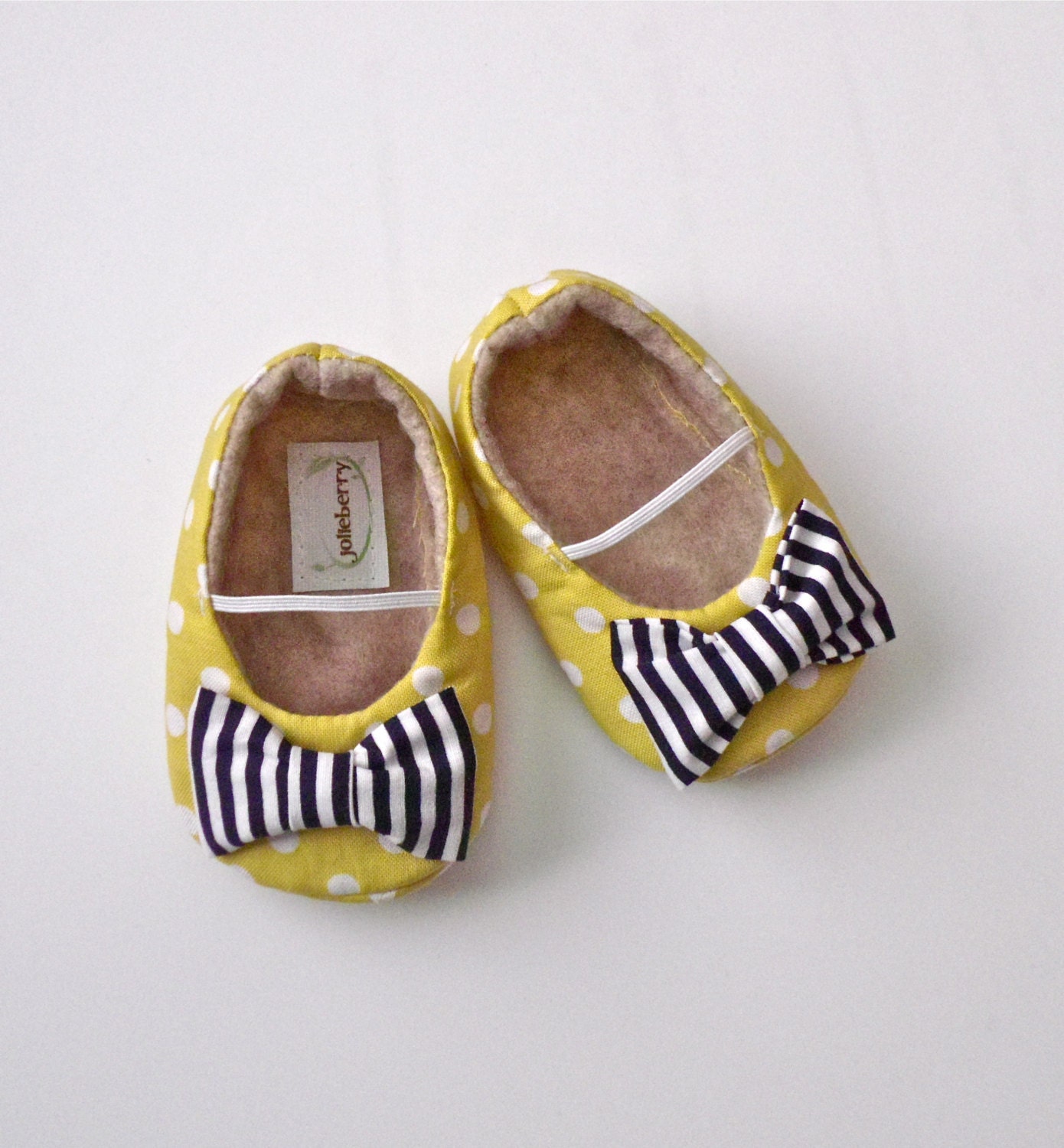 EDEN baby girl shoes- lime green polka dot with navy blue stripe bow