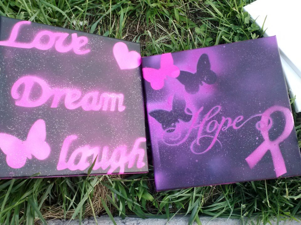spraypaint art. ribbons. cancer support. inspiration. love