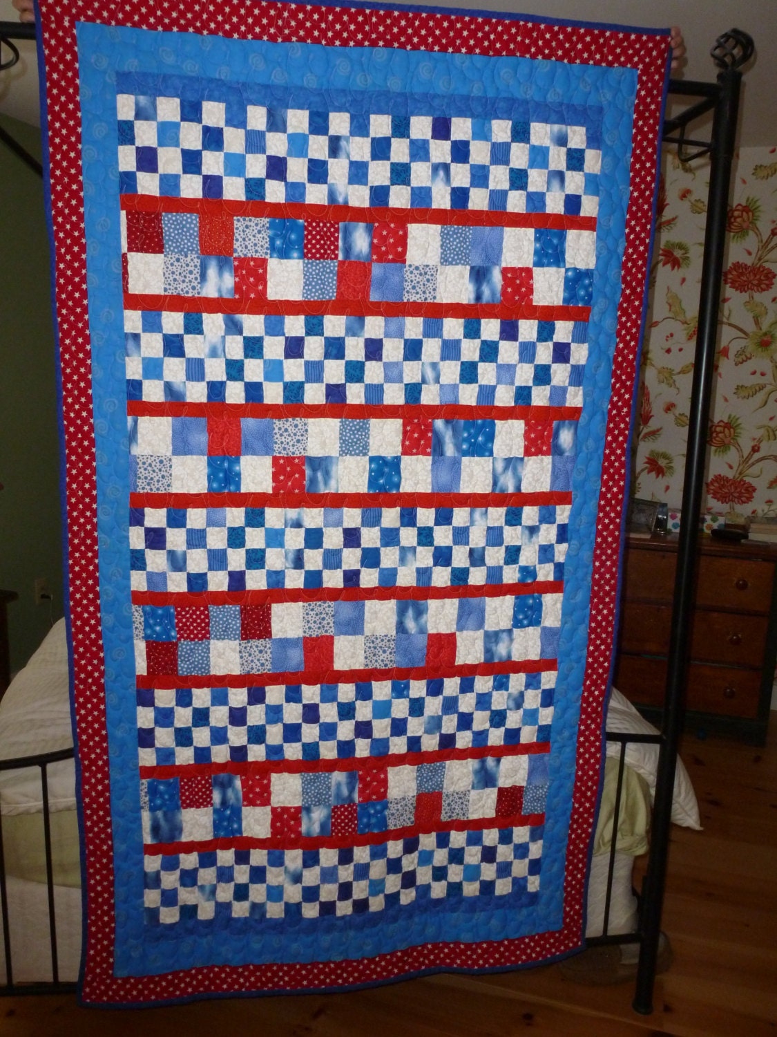 Red white and blue cotton quilt