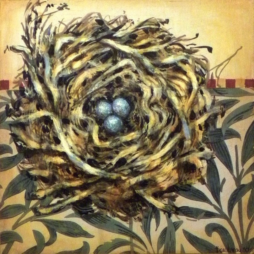 Nest in the Willows-Mixed media Original painting