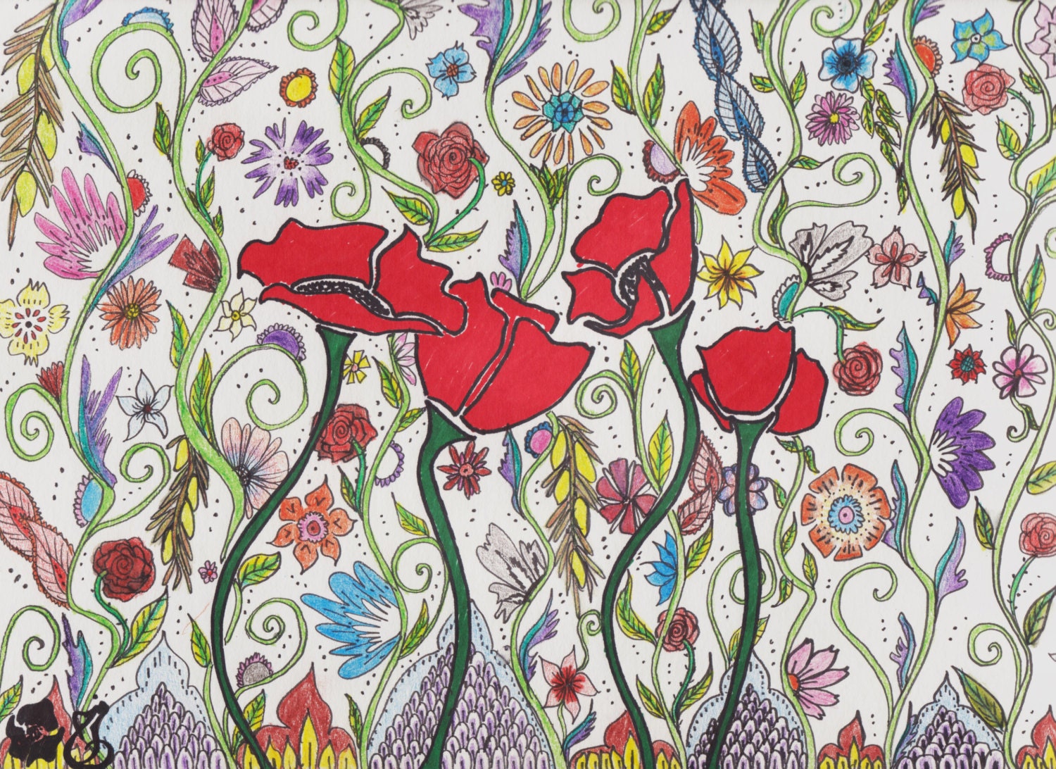 Red Poppies - Print of Original - 8.5x11