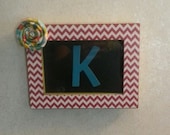Chalkboard picture frame with an adorable red chevron print
