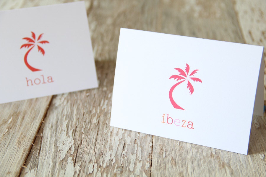Personalized Graphic Palm Tree Stationary Folded Note Card Set - Multiple Colors Available