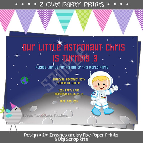 Astronaut / Outer Space Birthday Invite or Thank You Note Image that you print - digital Image Il_170x135