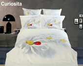 Dolce Mela - Curiosita, Twin Size 4 Pieces Duvet Cover Set Egyptian Cotton Girl Dorm Bedding DM421T