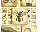 1 Inch Square Vintage Style Objects and Animals Digital Collage Sheet