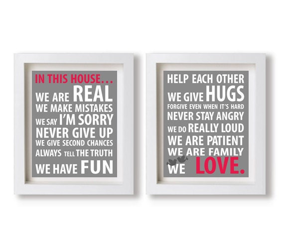 Family Rules Poster, Art print,  Wall Art Set of 2 Prints 8" x 10", Kids Wall Decor, House Wall Art
