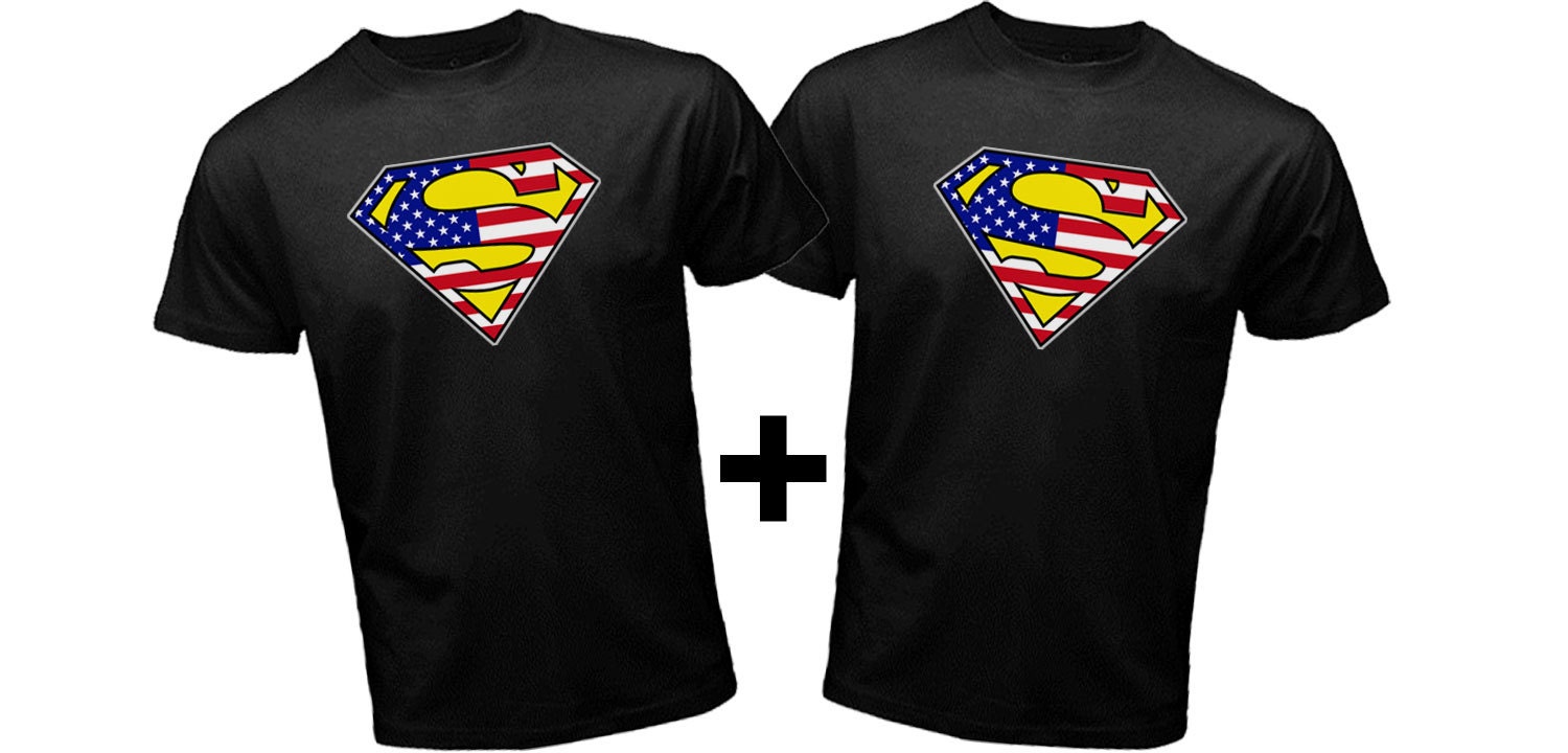 Man of Steel movie logo superman usa flag 2 T-Shirt combo couple any color any size S-XXL Adult Youth Kids