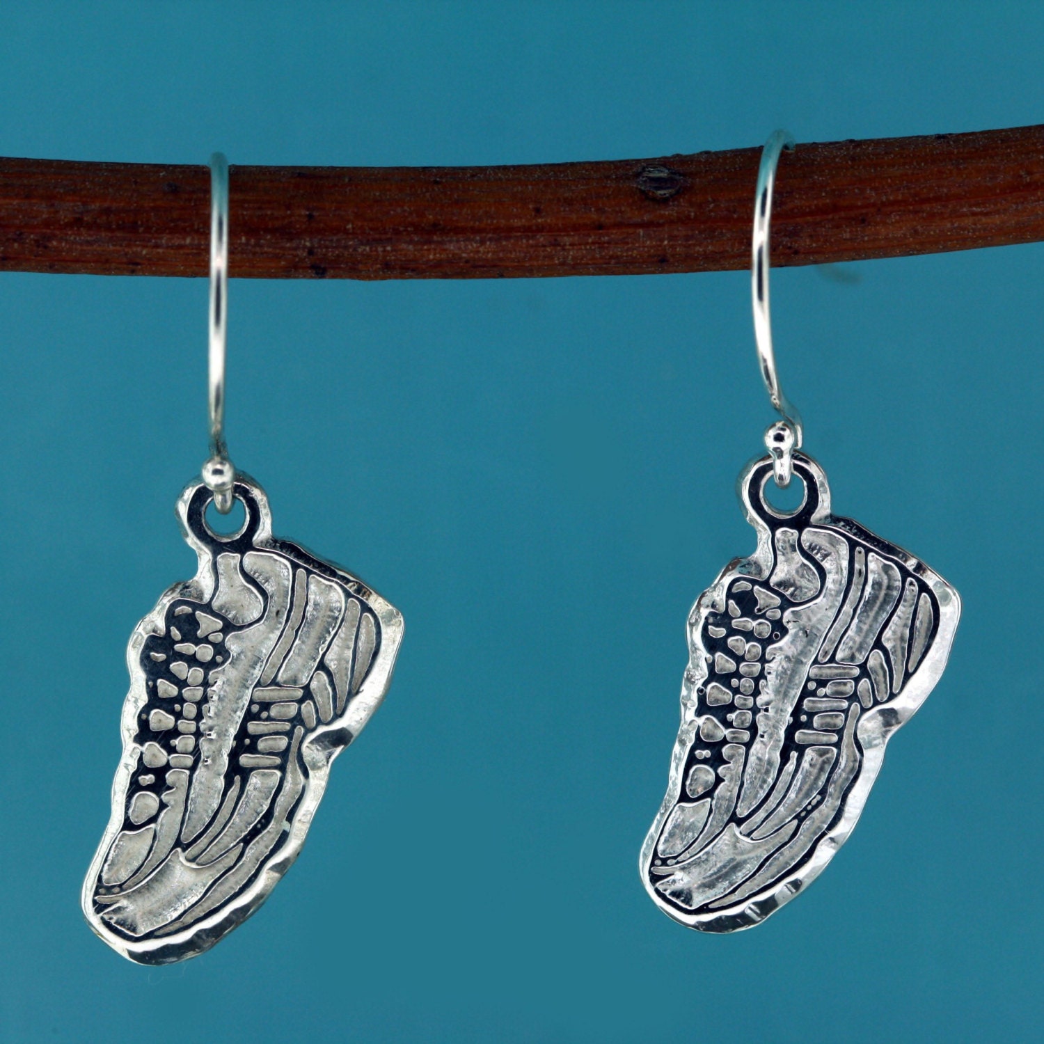 Running Shoe Earrings - Sterling Silver - Handmade - Running Jewelry - Cycling Jewelry