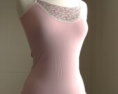 SALE - SMALL Light Pink Fitted Cami Tank with Floral bib neckline - Ready to Ship Size Small