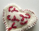Red on White Wool Heart Pin