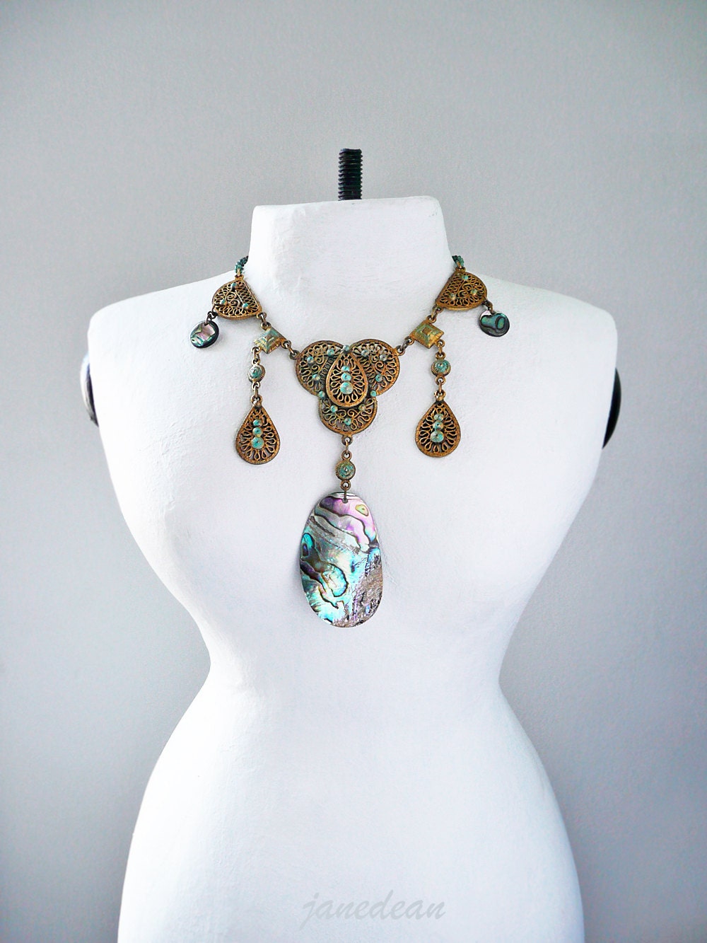 Abalone Statement Necklace - recycled vintage materials