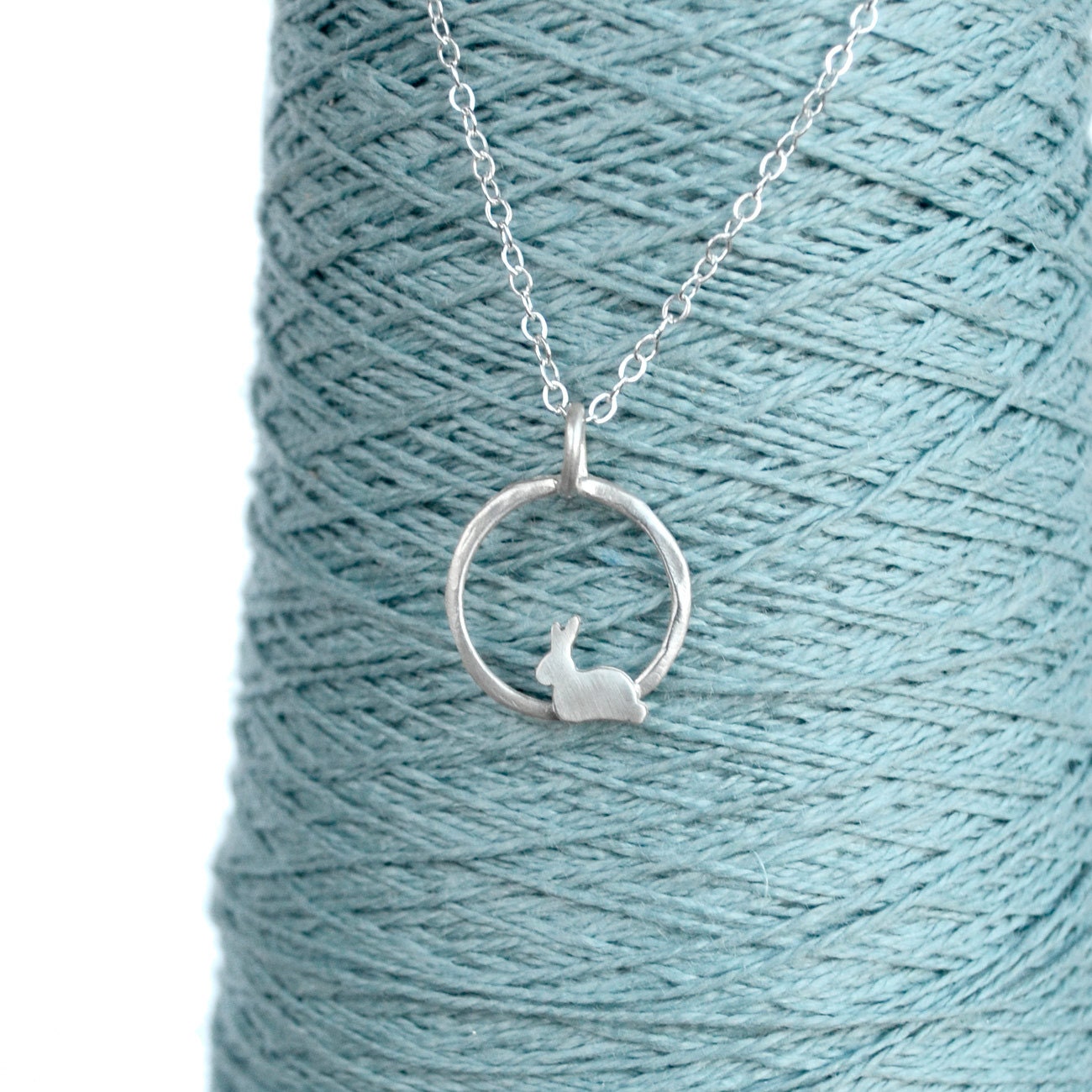 Circle Bunny Necklace with Bright White Finish