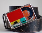 Red Corner Buckle Mosaic Vintage License Plate Metal Orange C Stop Sign