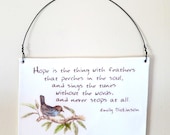 Hope is the Thing with Feathers... Emily Dickinson . Quote . Ceramic Plaque . Inspirational poetry, Blue bird . Ready to Ship
