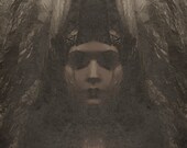 When The Dawn Is Still Dark - FREE SHIPPING - Girl Face Black Brown Crown Mirrored Eye Plastic Creepy Haunting Portrait Surreal Print