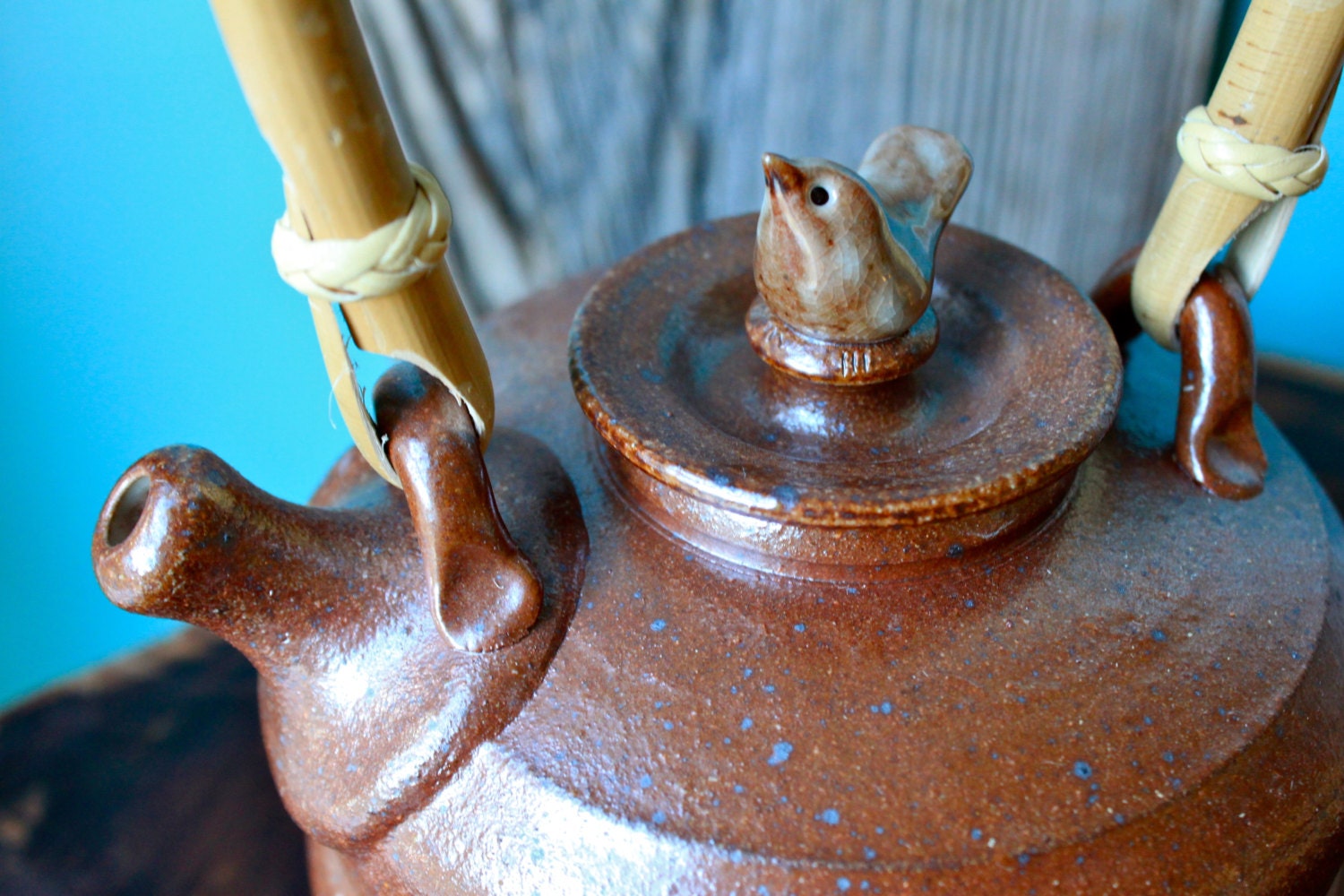 Salt-Fired Birdie Teapot - One of a kind