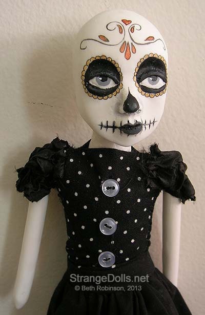 Day of the Dead Doll in black polka dot
