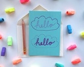 Card: Hello Hello Clouds (purple and aqua)