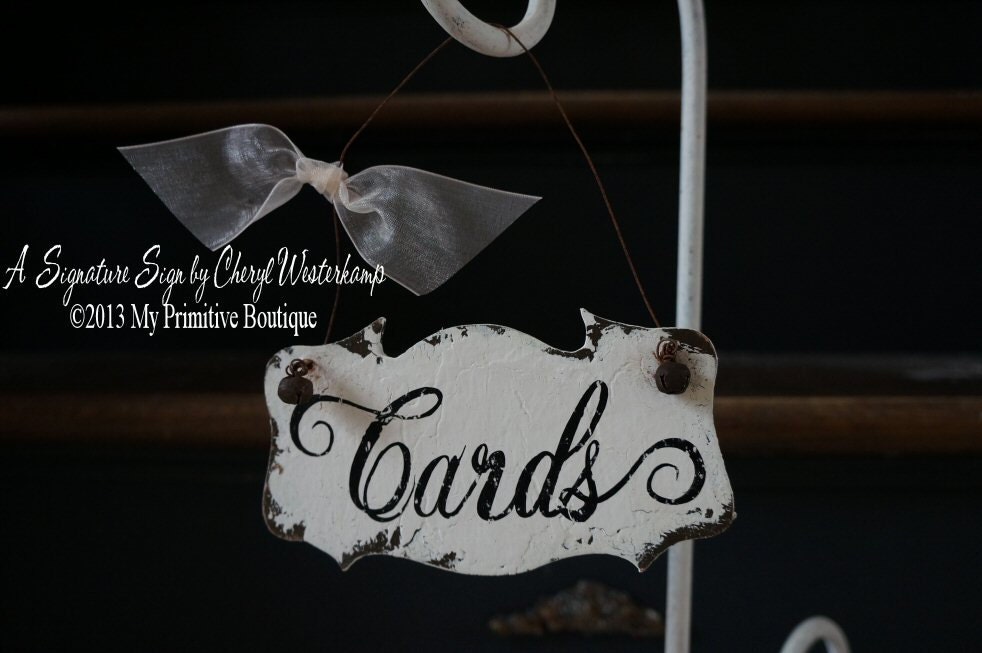 CARDS Sign, Self Standing Petite Sign, Hanging Capability, Vintage WEDDING CARD Sign, Wedding Sign