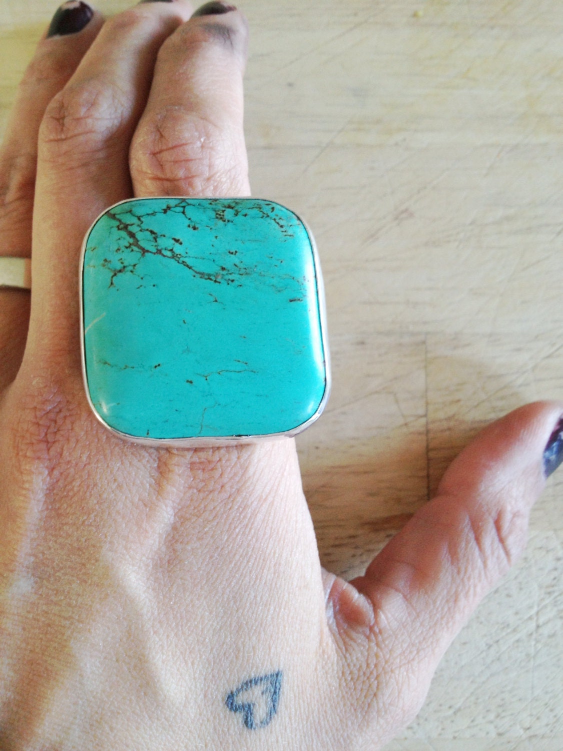 mod square-ish turquoise farrah statement ring, made to your size