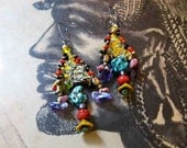 Masai Gemstone Earrings, Turquoise, Coral, Antique Embroidery, Amethyst, Pink Agate, Mustard Yellow, Tribal, Boho