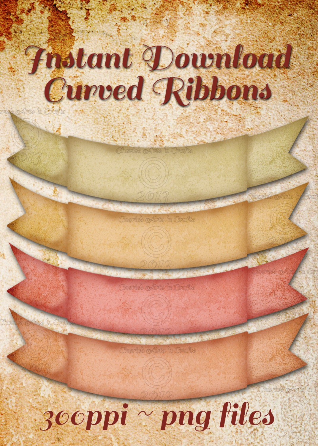 Instant Download, Curved Ribbon Tags, PNG Files, Downloadables, Printables, Graphics, Clip Art, Original by Cherie