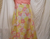Pink Daisys 70s Flowers Hippie patchwork Festival Sundress Adjustable and Long plus size