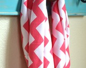 Jersey Knit Infinity Scarf - LIpstick Pink Red Chevron