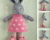 Knitting pattern for a bunny girl in a dotty dress