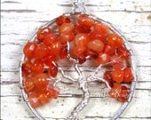 Tree of Life Pendant Red (Orange) Carnelian  Wire Wrapped Sterling Silver Wire Autumn Leaves