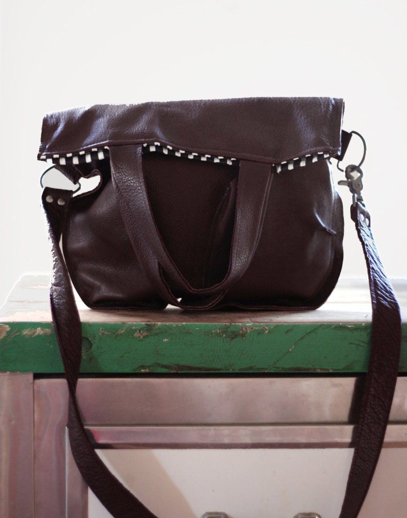 Tambale Leather Handbag in Eggplant Burgundy.  Made to order.