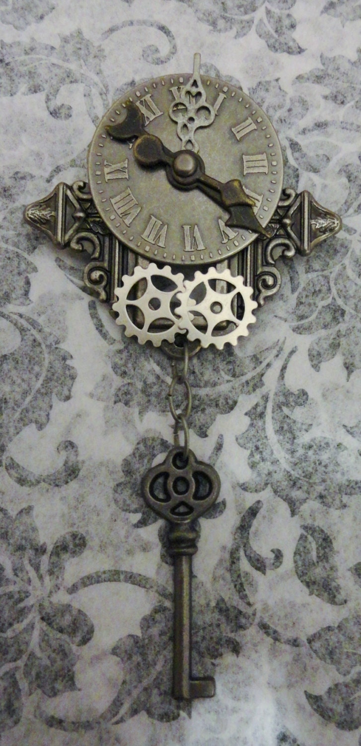 Steampunk Brooch Hat Pin Lapel Pin Shawl Pin Watch Face Gears