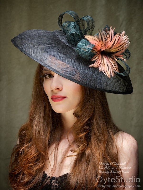 Fascinator Hat - Black Sinamy Headpiece with feathers - Kate