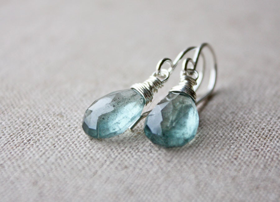 powder blue moss aquamarine earrings, gemstone jewelry, sterling silver