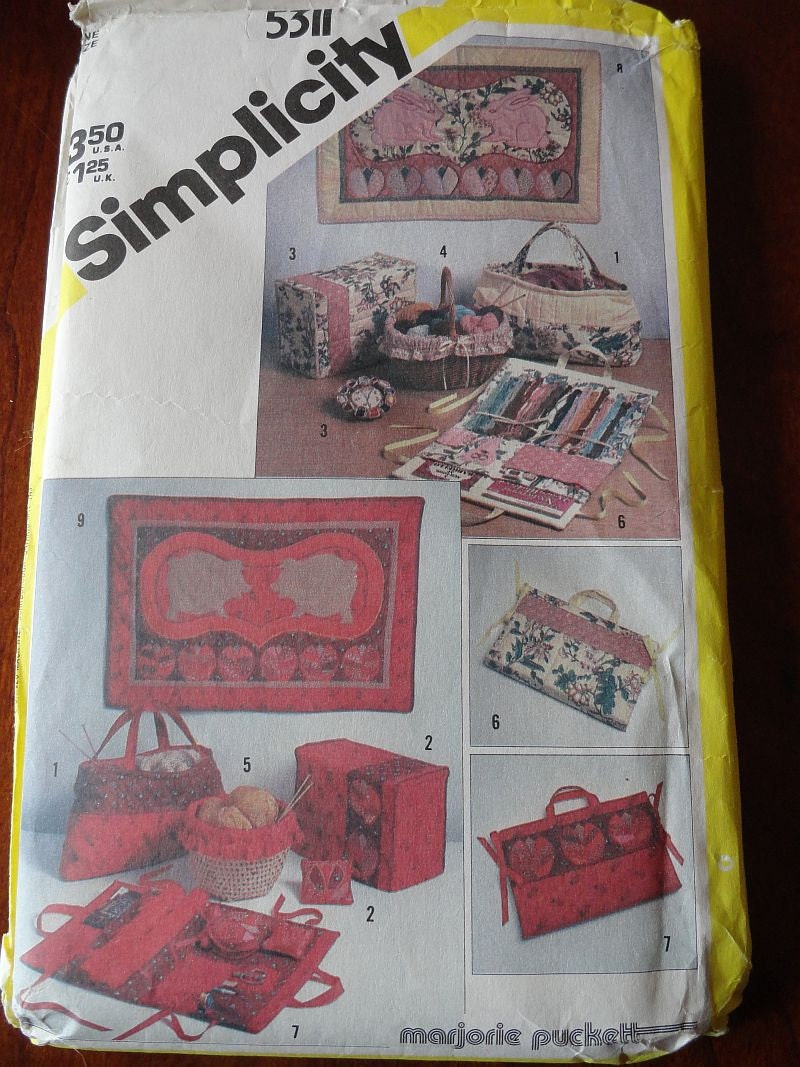 Vintage 80s Simplicity 5311 Marjorie Puckett String Quilted Sewing Accessories and Wall Hangings Pattern