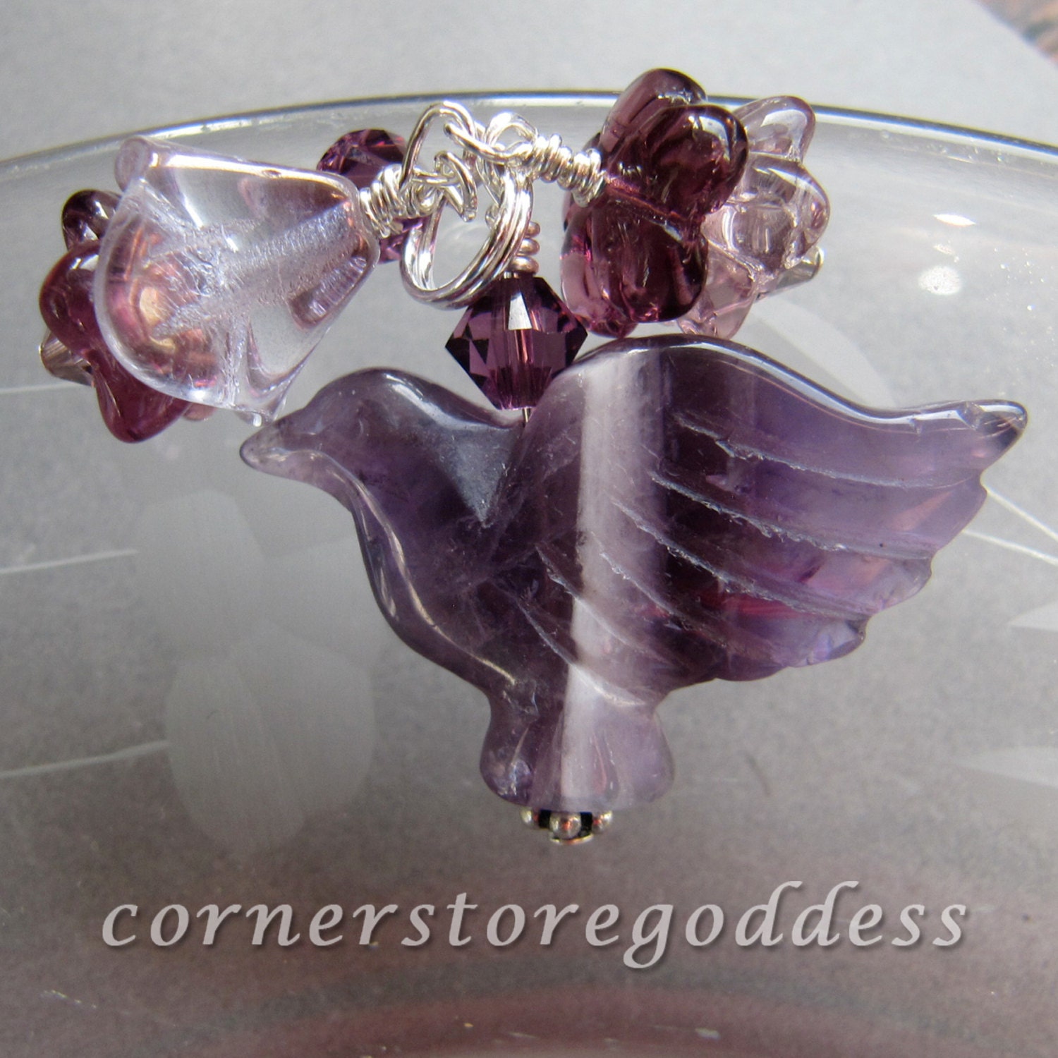 Cornerstoregoddess Opalite Flower Dove Hummingbird Charm