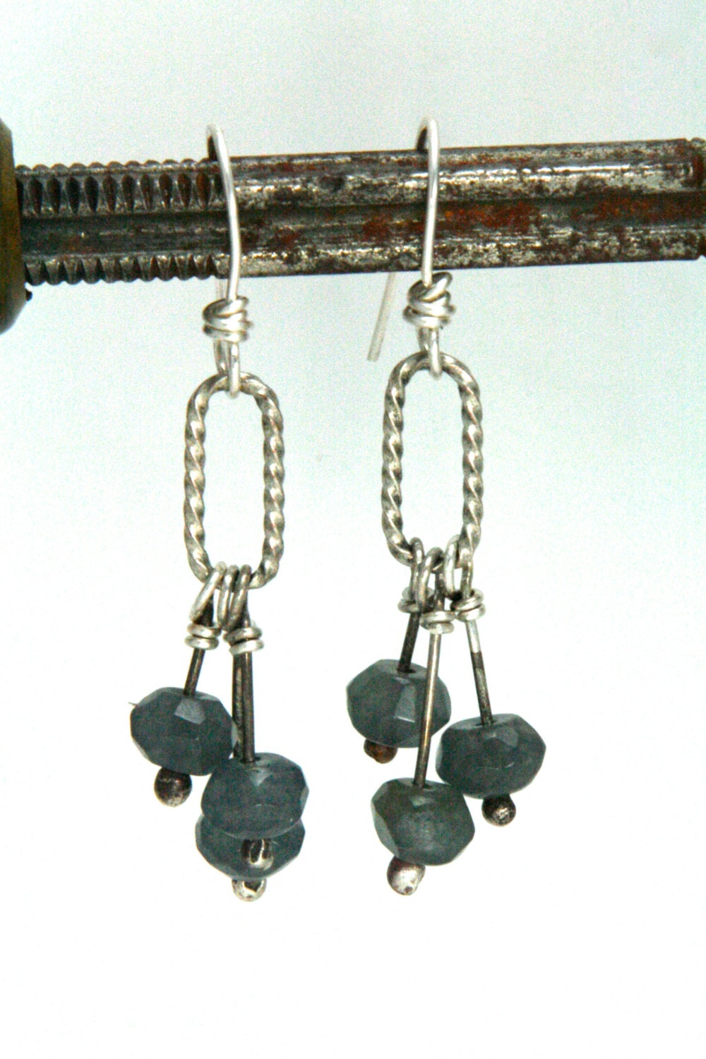 Trio of Faceted Dove Grey Semi Precious Stone Earrings