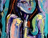 Nude oil painting abstract figure impasto art by Aja 5x7 Femme 281
