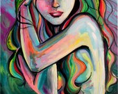 Figure painting abstract nude oil on canvas by Aja 24x36 Never Comes The Day