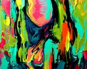 Nude oil painting abstract figure impasto art by Aja 5x7 Femme 300