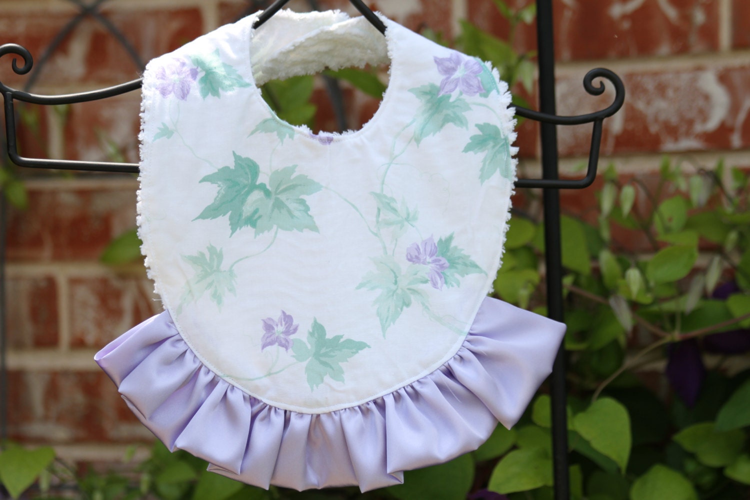 Purple Baby Bib - Ruffled Baby Bib - Purple Flowers Bib - Baby Girl Bib - Girl Baby Gift