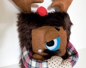 Charlie the Grumpster - Hand sewn, plush hipster monster
